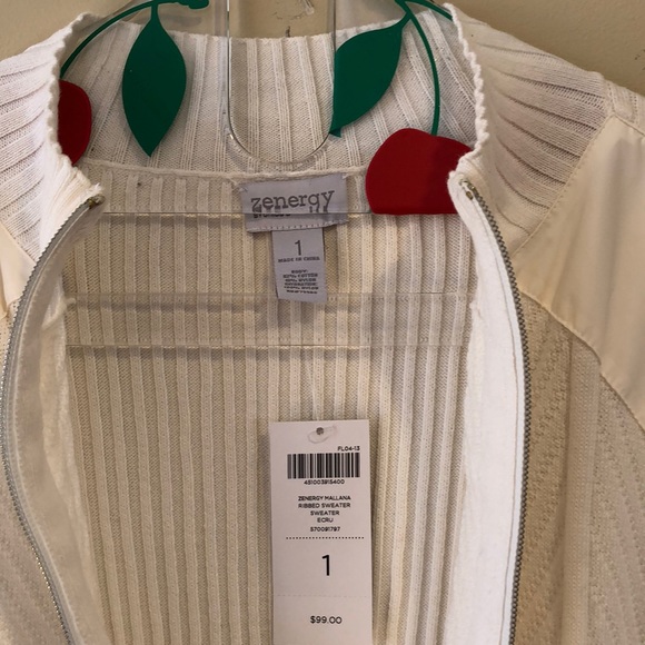 Zenergy NWT Ribbed Zip Sweater Ecru sz 1 (SMALL) - Picture 3 of 6